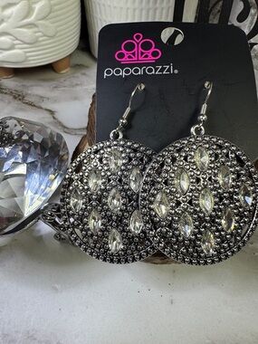 paparazzi Silver Marquise Pavé Round Drop Earrings
